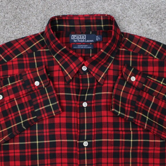 Polo Ralph Lauren Gardner Shirt Men Large Red/Black Cotton/Wool Blend L/S Button - Picture 1 of 12
